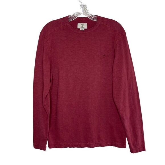 TIMBERLAND Shirt Mens Small S Maroon Red Long Sleeve EUC Cotton Tee Logo - Picture 1 of 6